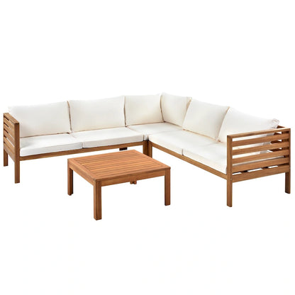 Canapé d'angle en bois d'acacia 4 pièces avec table