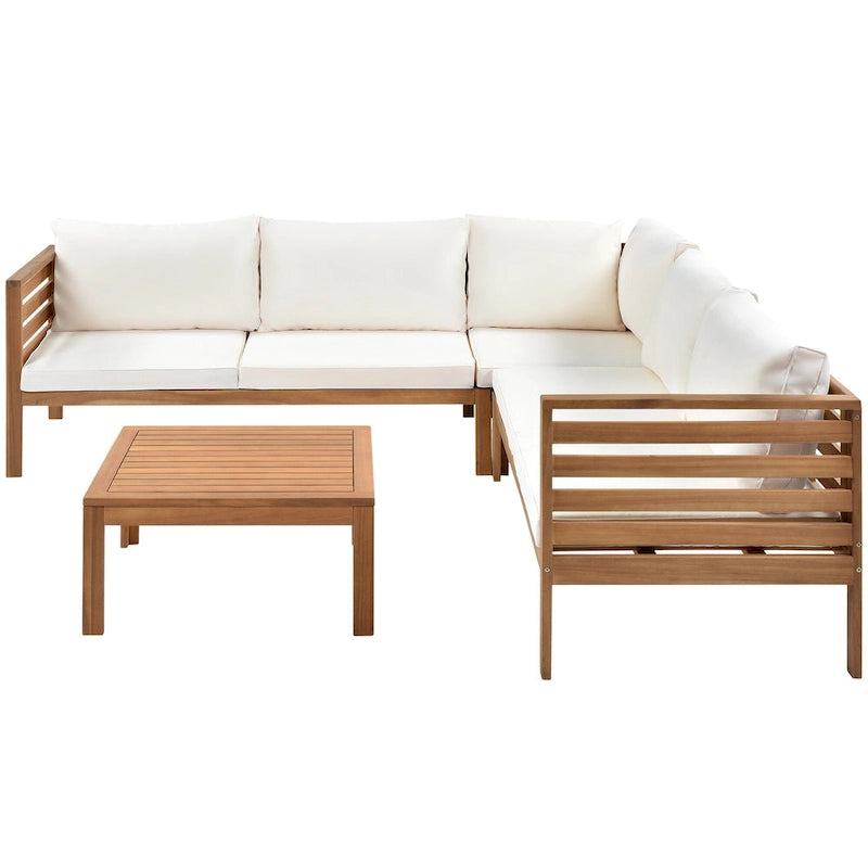 Canapé d'angle en bois d'acacia 4 pièces avec table