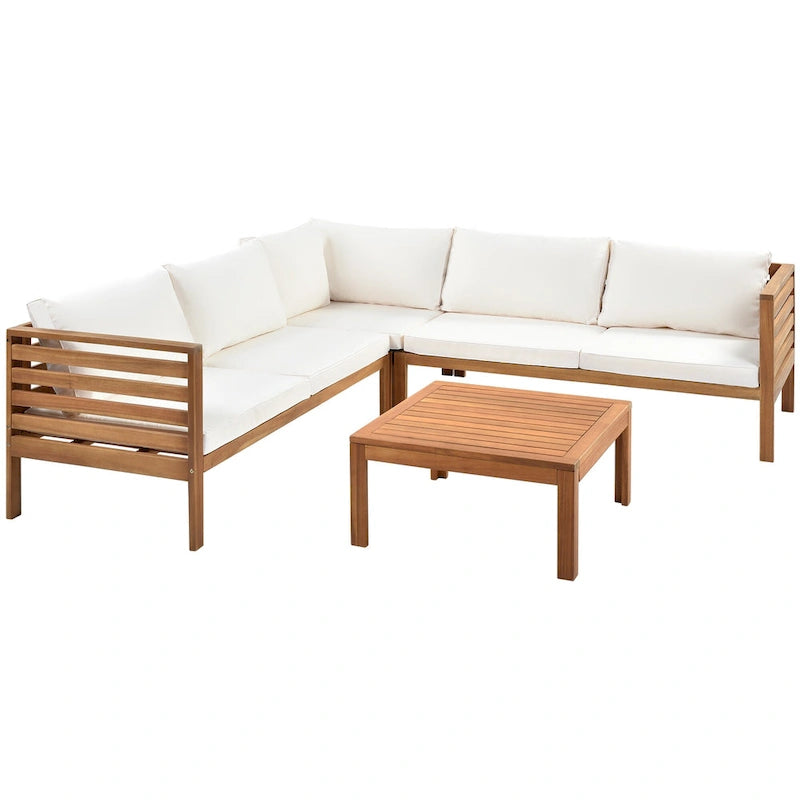 Canapé d'angle en bois d'acacia 4 pièces avec table