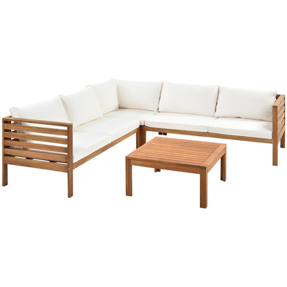 Canapé d'angle en bois d'acacia 4 pièces avec table