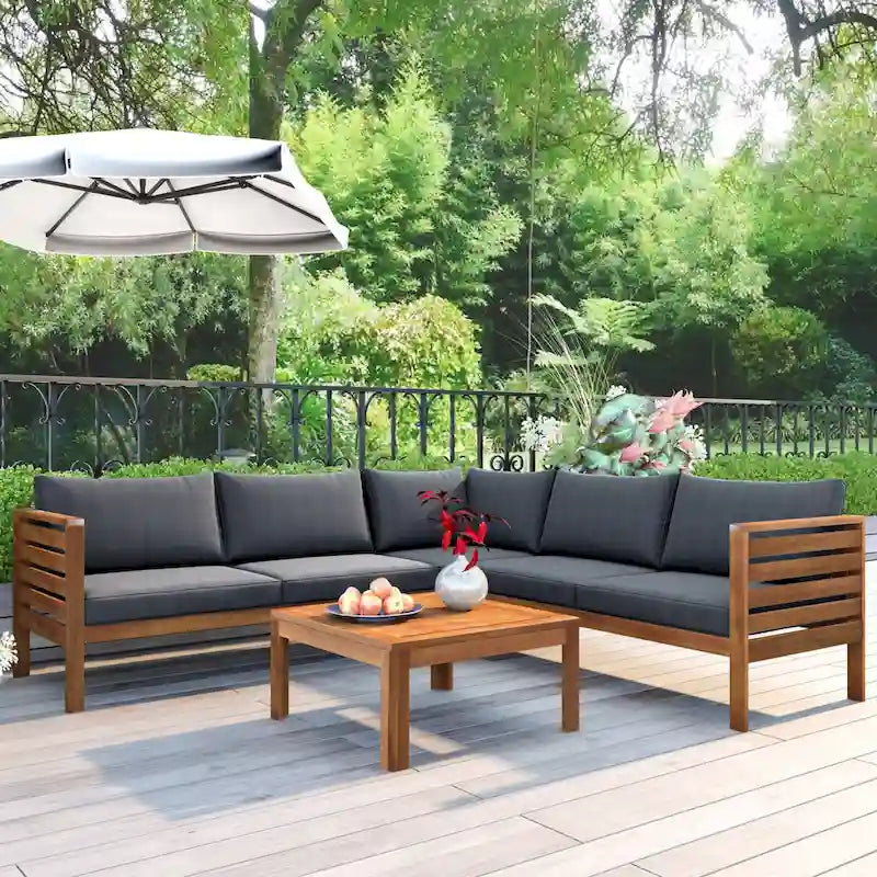 Canapé d'angle en bois d'acacia 4 pièces avec table