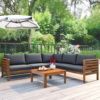 Canapé d'angle en bois d'acacia 4 pièces avec table