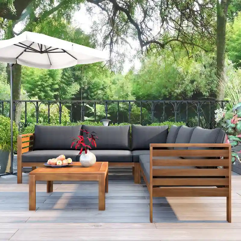 Canapé d'angle en bois d'acacia 4 pièces avec table