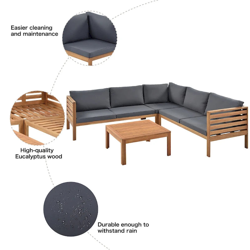 Canapé d'angle en bois d'acacia 4 pièces avec table