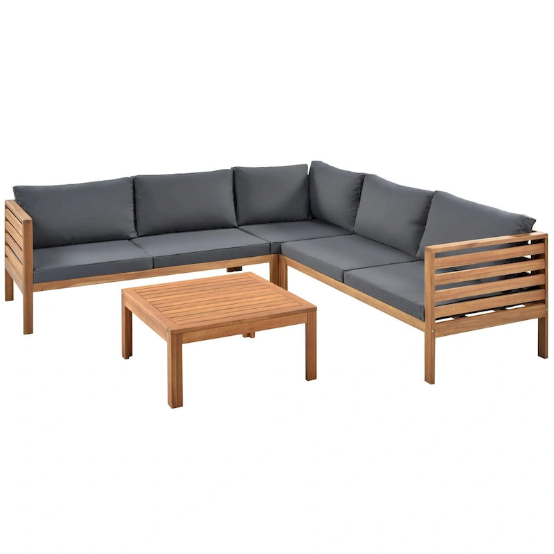 Canapé d'angle en bois d'acacia 4 pièces avec table