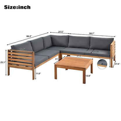 Canapé d'angle en bois d'acacia 4 pièces avec table