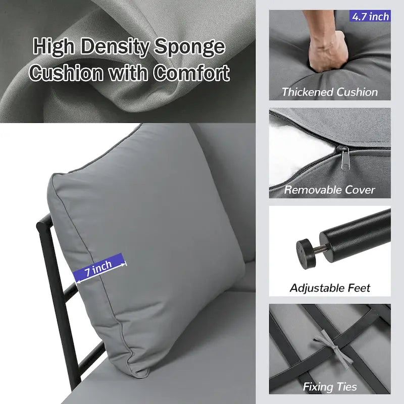 Ensemble de canapés d'angle incurvés en fer avec table et coussins