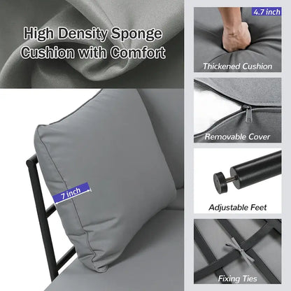 Ensemble de canapés d'angle incurvés en fer avec table et coussins
