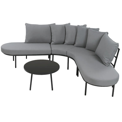 Ensemble de canapés d'angle incurvés en fer avec table et coussins