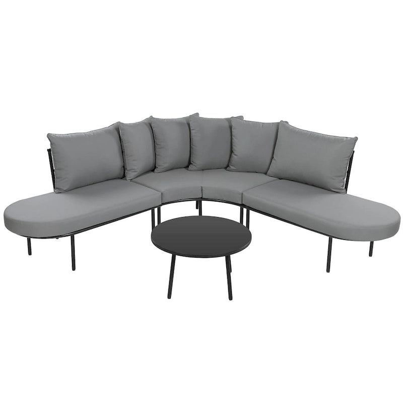 Ensemble de canapés d'angle incurvés en fer avec table et coussins