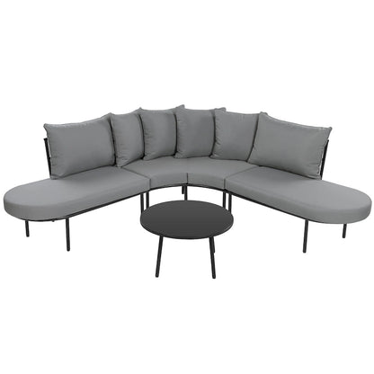 Ensemble de canapés d'angle incurvés en fer avec table et coussins