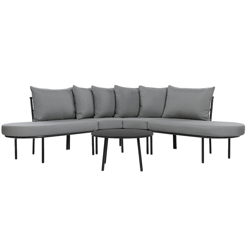 Ensemble de canapés d'angle incurvés en fer avec table et coussins