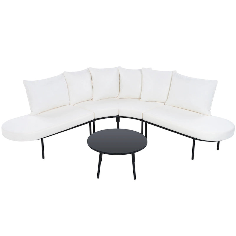 Ensemble de canapés d'angle incurvés en fer avec table et coussins