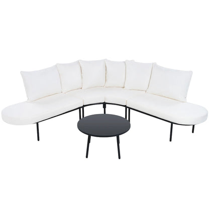 Ensemble de canapés d'angle incurvés en fer avec table et coussins