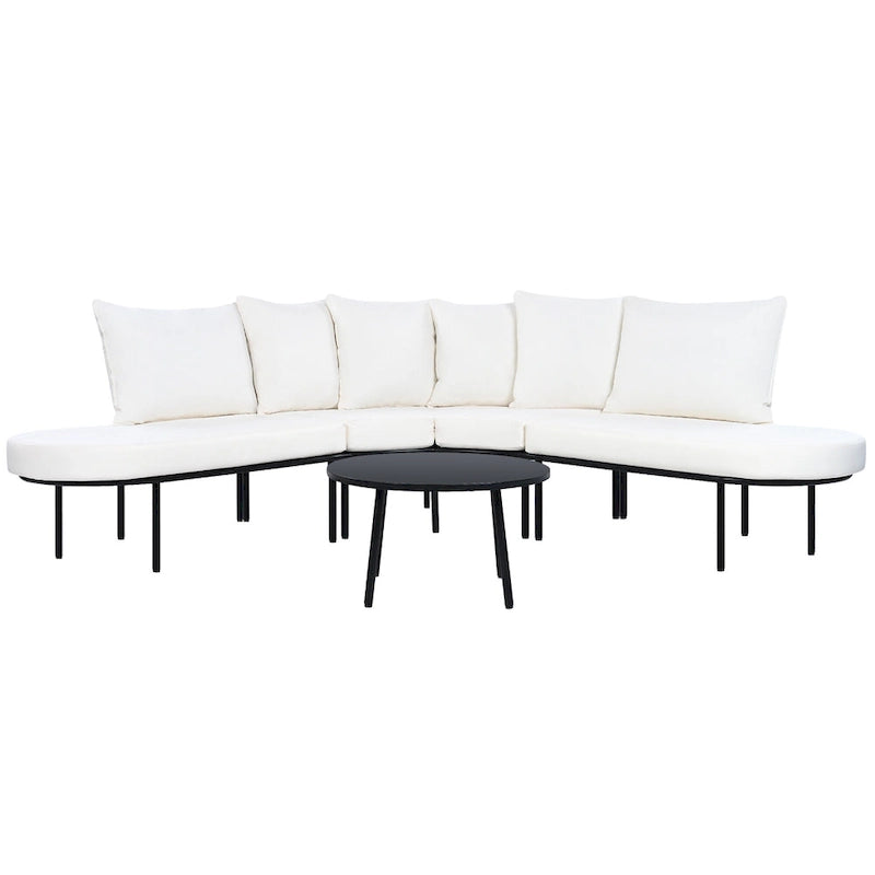 Ensemble de canapés d'angle incurvés en fer avec table et coussins