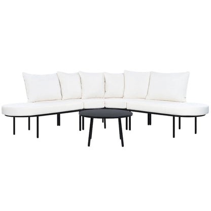 Ensemble de canapés d'angle incurvés en fer avec table et coussins