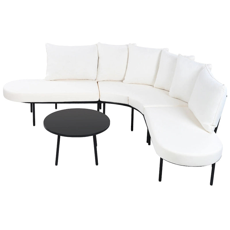 Ensemble de canapés d'angle incurvés en fer avec table et coussins