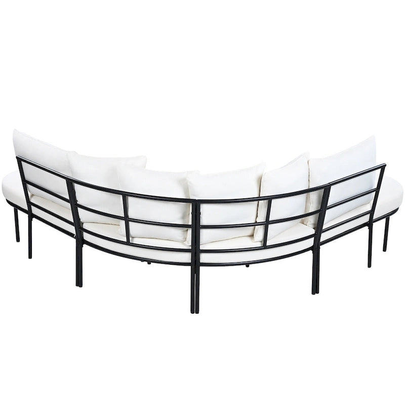 Ensemble de canapés d'angle incurvés en fer avec table et coussins