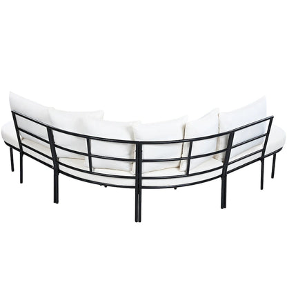 Ensemble de canapés d'angle incurvés en fer avec table et coussins