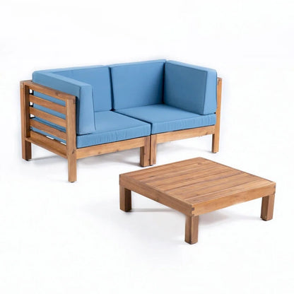 Ensemble 3 pièces d'extérieur « LOVE SEAT » avec table basse, bleu