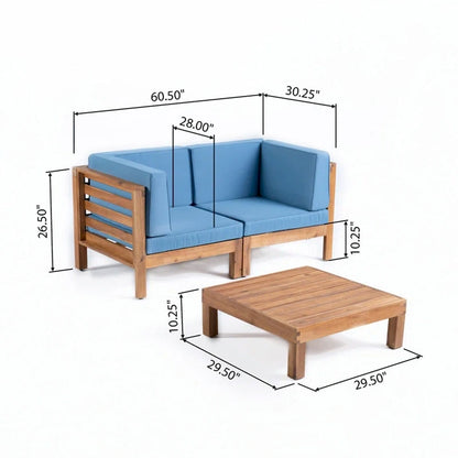 Ensemble 3 pièces d'extérieur « LOVE SEAT » avec table basse, bleu