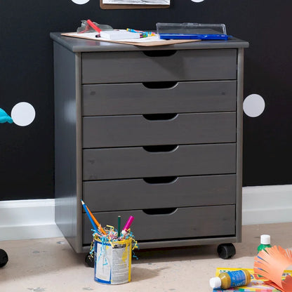 Meuble de rangement roulant gris de 25,25 po de largeur avec 6 tiroirs
