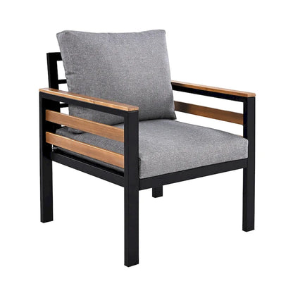 Ensemble de canapés modulaires d'extérieur 4 pièces, ensemble de meubles de conversation de patio toutes saisons avec coussin et table basse en bois massif