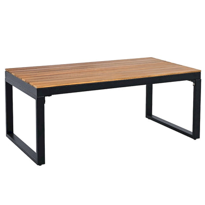 Ensemble de canapés modulaires d'extérieur 4 pièces, ensemble de meubles de conversation de patio toutes saisons avec coussin et table basse en bois massif