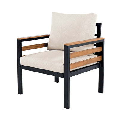 Ensemble de canapés modulaires d'extérieur 4 pièces, ensemble de meubles de conversation de patio toutes saisons avec coussin et table basse en bois massif