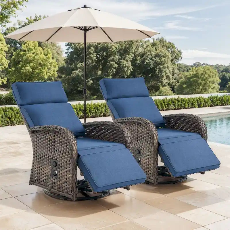 Pocassy 2 chaises longues de jardin polyvalentes avec coussin bleu