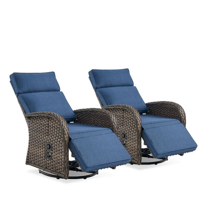 Pocassy 2 chaises longues de jardin polyvalentes avec coussin bleu