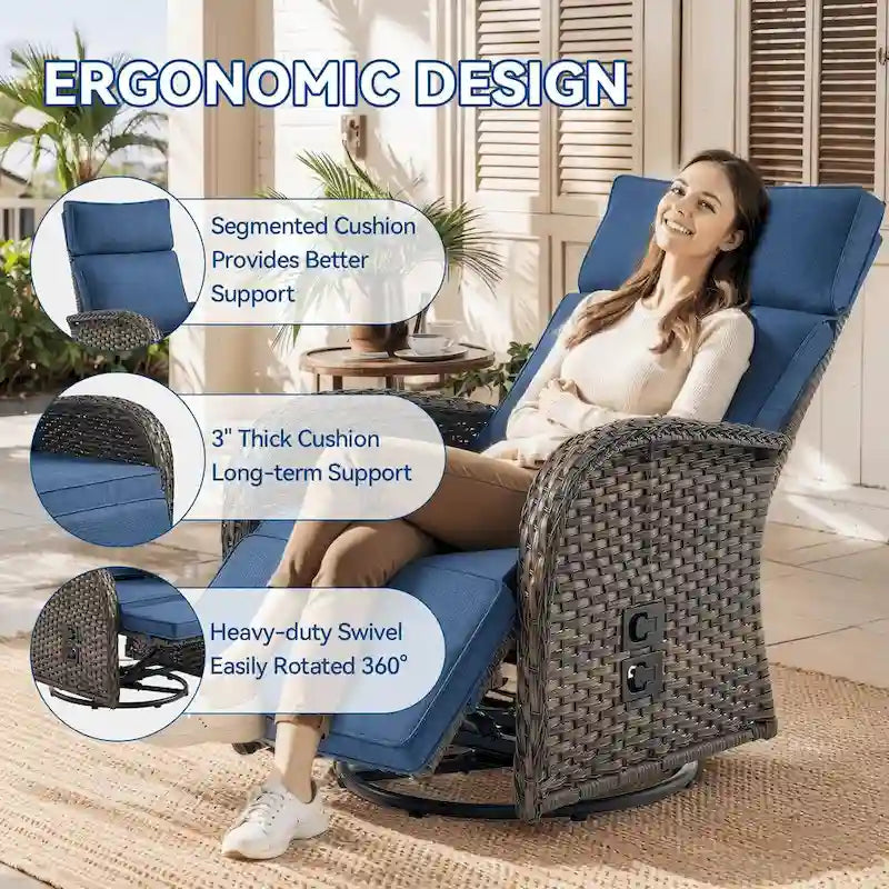 Pocassy 2 chaises longues de jardin polyvalentes avec coussin bleu