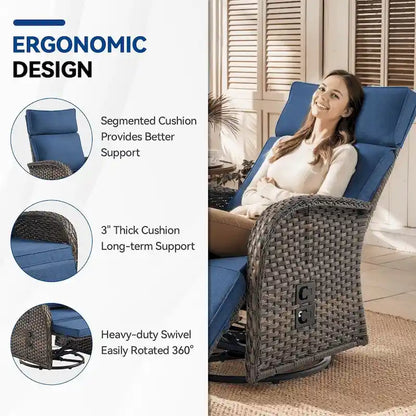 Pocassy 2 chaises longues de jardin polyvalentes avec coussin bleu