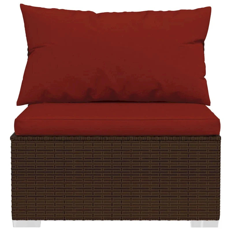 Joez Ensemble de canapés modulaires d'extérieur 4 pièces, table basse, rotin, rouge