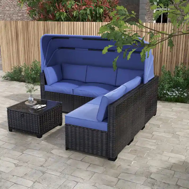 Ensemble de meubles de patio 6 pièces, ensemble de canapés modulaires d'extérieur avec auvent et dossier, ensemble de conversation de patio avec table basse