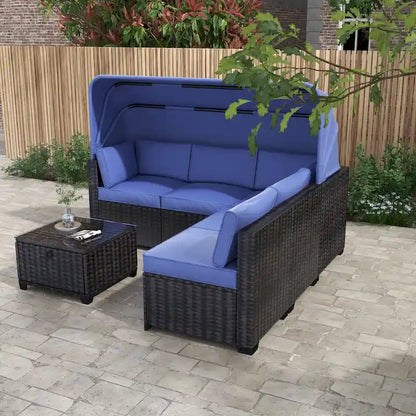 Ensemble de meubles de patio 6 pièces, ensemble de canapés modulaires d'extérieur avec auvent et dossier, ensemble de conversation de patio avec table basse