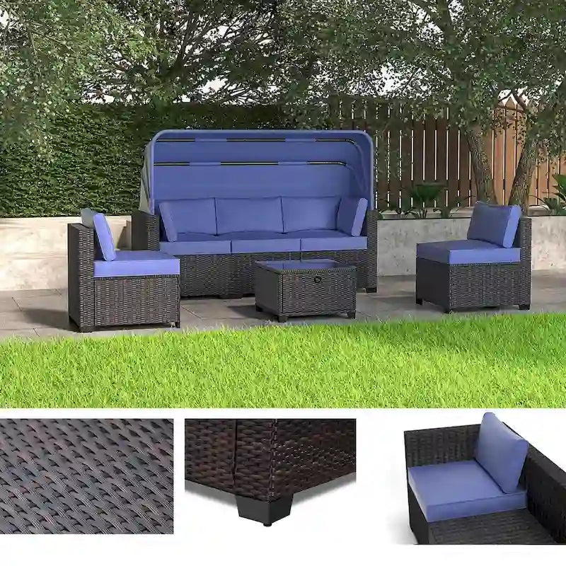 Ensemble de meubles de patio 6 pièces, ensemble de canapés modulaires d'extérieur avec auvent et dossier, ensemble de conversation de patio avec table basse