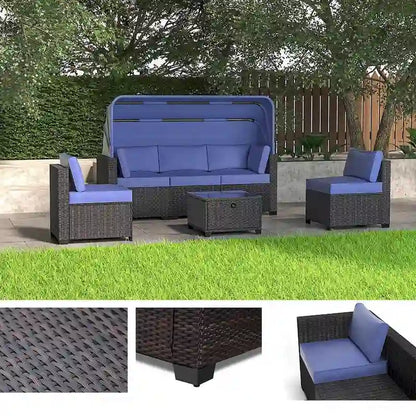 Ensemble de meubles de patio 6 pièces, ensemble de canapés modulaires d'extérieur avec auvent et dossier, ensemble de conversation de patio avec table basse