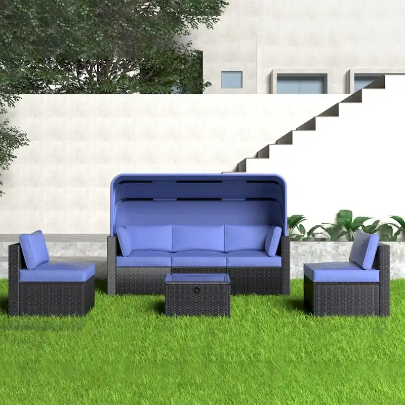 Ensemble de meubles de patio 6 pièces, ensemble de canapés modulaires d'extérieur avec auvent et dossier, ensemble de conversation de patio avec table basse