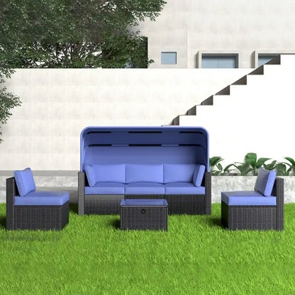 Ensemble de meubles de patio 6 pièces, ensemble de canapés modulaires d'extérieur avec auvent et dossier, ensemble de conversation de patio avec table basse