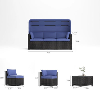 Ensemble de meubles de patio 6 pièces, ensemble de canapés modulaires d'extérieur avec auvent et dossier, ensemble de conversation de patio avec table basse