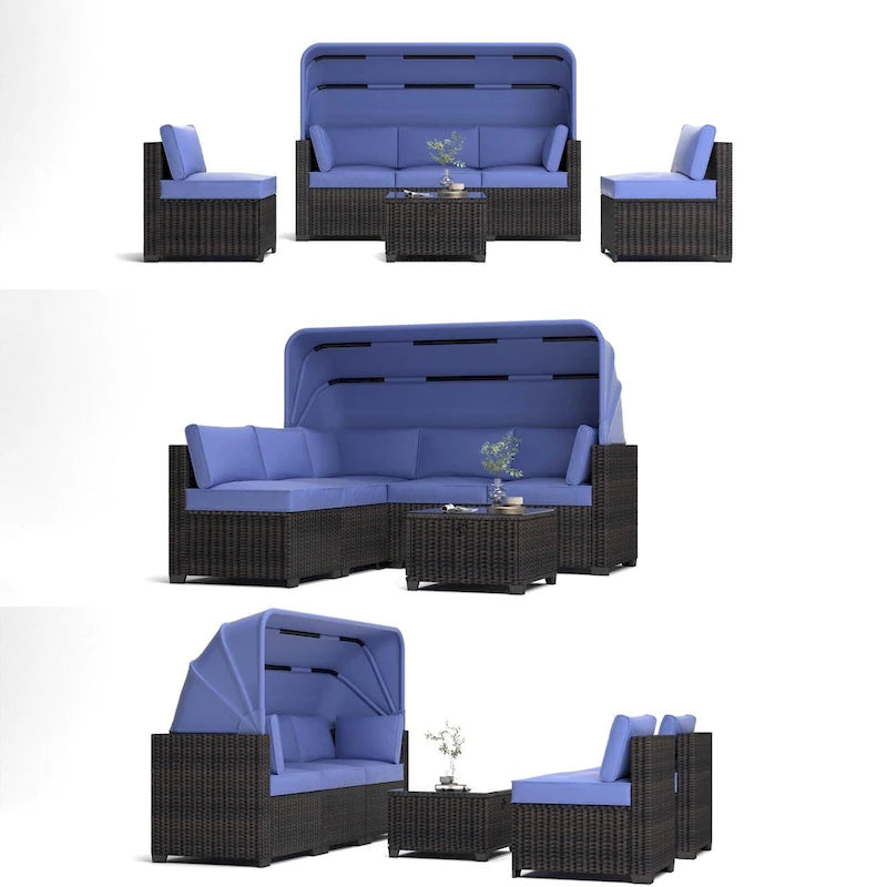 Ensemble de meubles de patio 6 pièces, ensemble de canapés modulaires d'extérieur avec auvent et dossier, ensemble de conversation de patio avec table basse