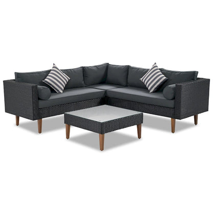 Ensemble de mobilier d'extérieur 4 pièces, salon de jardin tout temps, ensemble de canapé d'angle en osier avec coussins et table basse