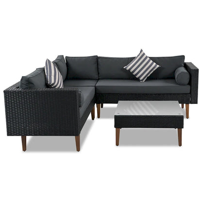 Ensemble de mobilier d'extérieur 4 pièces, salon de jardin tout temps, ensemble de canapé d'angle en osier avec coussins et table basse