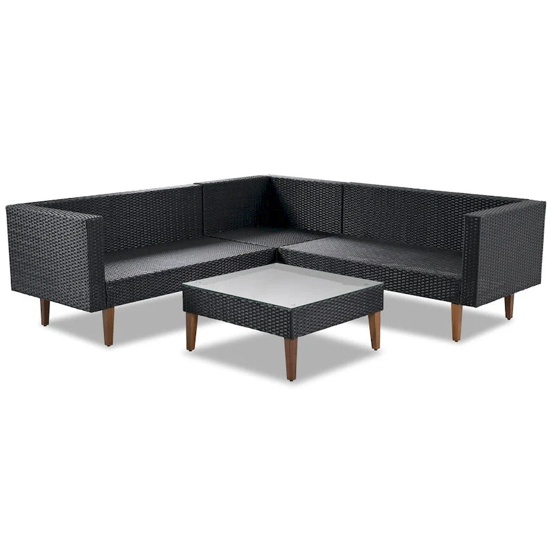 Ensemble de mobilier d'extérieur 4 pièces, salon de jardin tout temps, ensemble de canapé d'angle en osier avec coussins et table basse