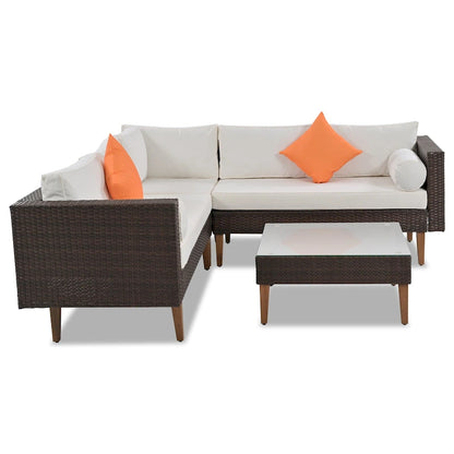 Ensemble de mobilier d'extérieur 4 pièces, salon de jardin tout temps, ensemble de canapé d'angle en osier avec coussins et table basse