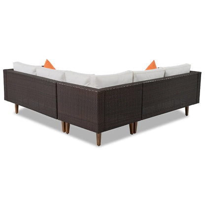 Ensemble de mobilier d'extérieur 4 pièces, salon de jardin tout temps, ensemble de canapé d'angle en osier avec coussins et table basse