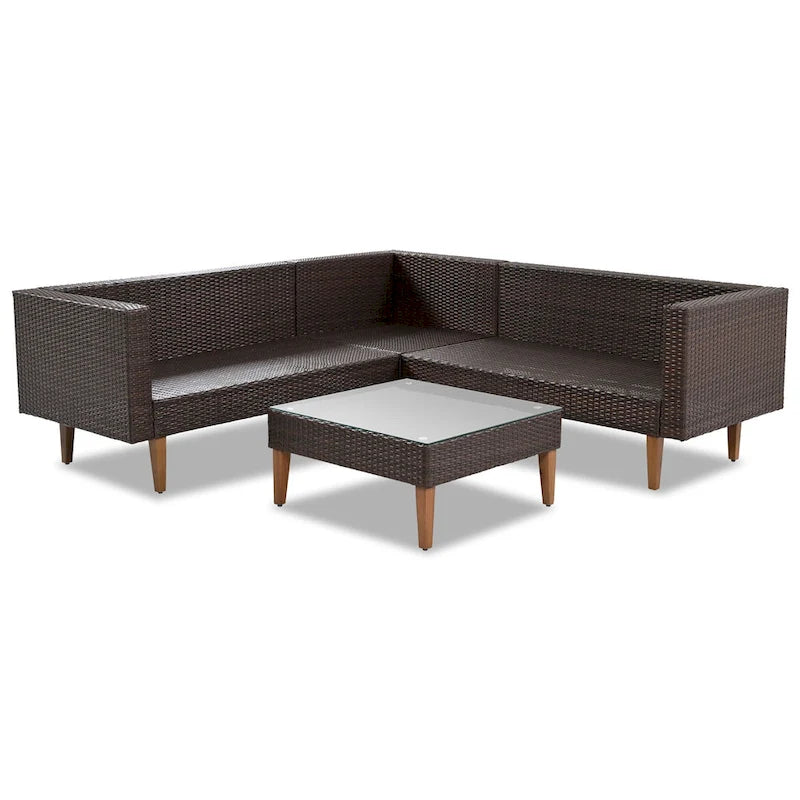 Ensemble de mobilier d'extérieur 4 pièces, salon de jardin tout temps, ensemble de canapé d'angle en osier avec coussins et table basse