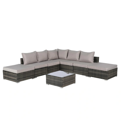 Ensemble de canapé d'angle extérieur 8 pièces, salon de jardin en osier toutes saisons avec table basse et 2 oreillers