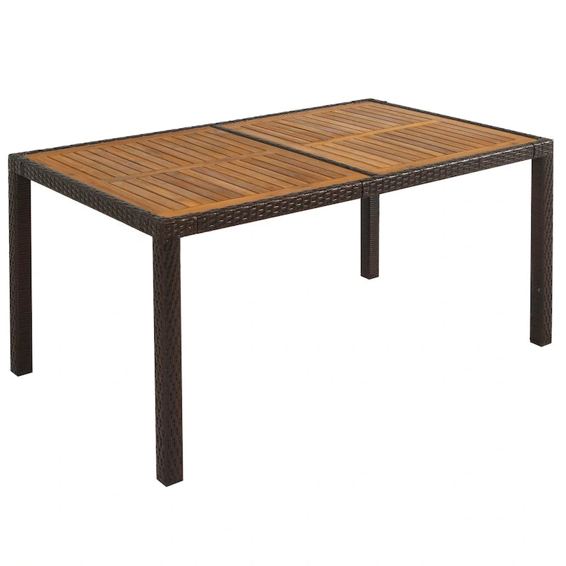 Ensemble de salle à manger d'extérieur 7 pièces, table de salle à manger en osier avec plateau en bois, salon de jardin avec coussins moelleux
